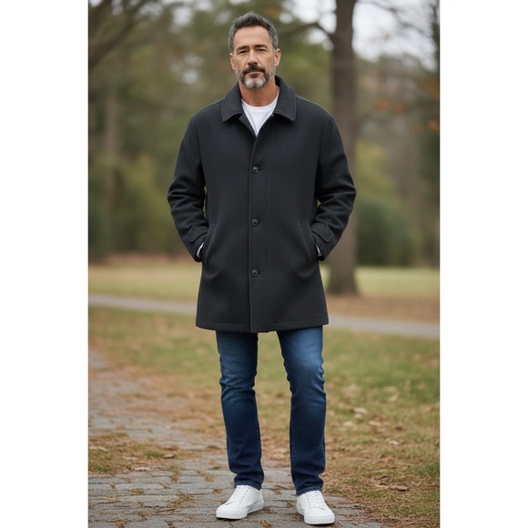 Y2K Gorpcore Irvine Park Black 100% Wool Men Coat Preppy Grunge